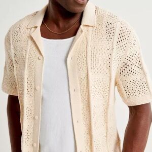 Abercrombie & Fitch Ivory Open Knit Collared Short Sleeve Top (Mens)